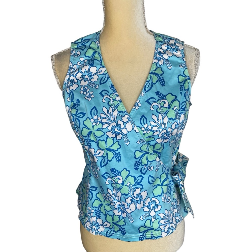 Island‎ Republic Blue Floral Tropical Sleeveless Wrap Top Size 8